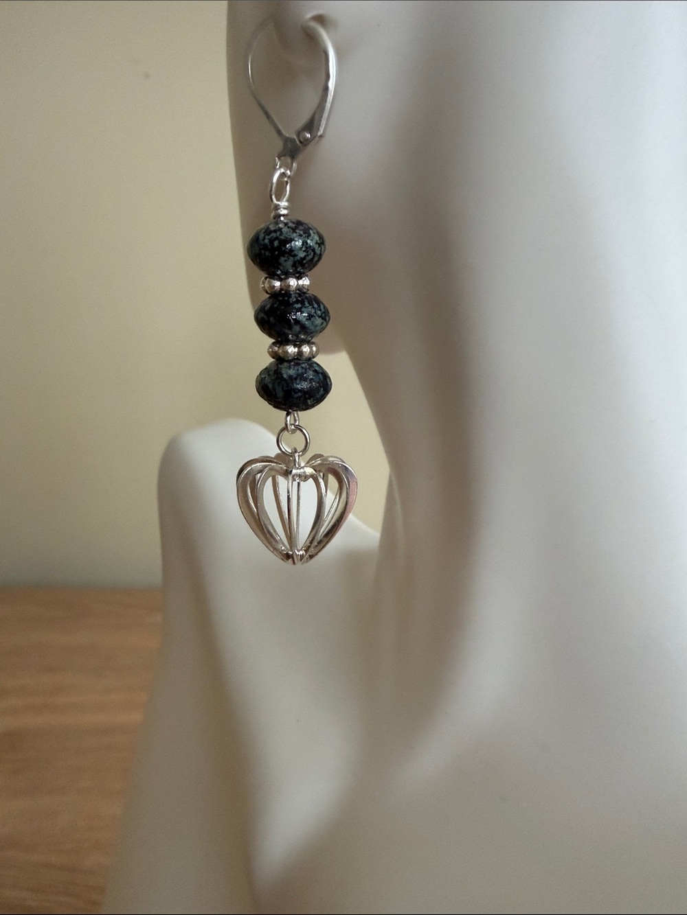 HAND CRAFTED BLACK CZECH GLASS SILVER CAGE DROP EARRINGS - Picture 6 of 9
